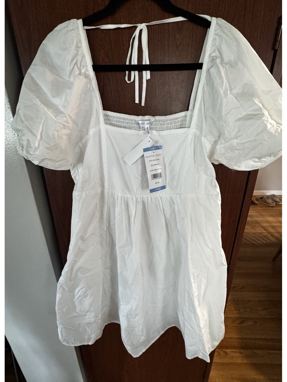Draper James Woman's Magnolia White Smock Casual Puff Sleeve Mini Dress - L